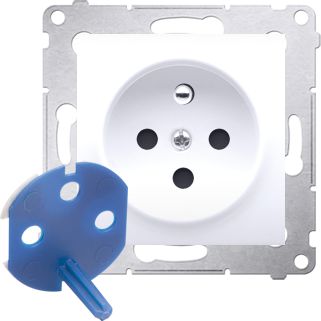 Kontakt-Simon Gniazdo pojedyncze Simon 54 DATA z/u 16A IP20 z kluczem uprawniającym białe (DGD1.01/11)