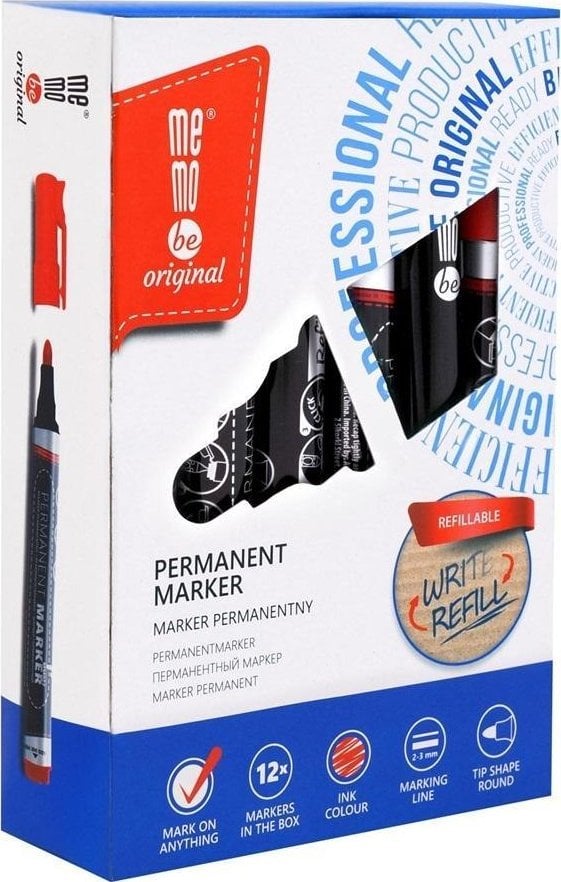 MemoBe Marker permanentny czerwony (12szt)