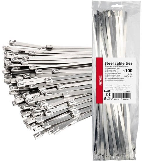 Opaski zaciskowe metalowe ze stali nierdzewnej 7.9x400mm 100 szt. amio-04326