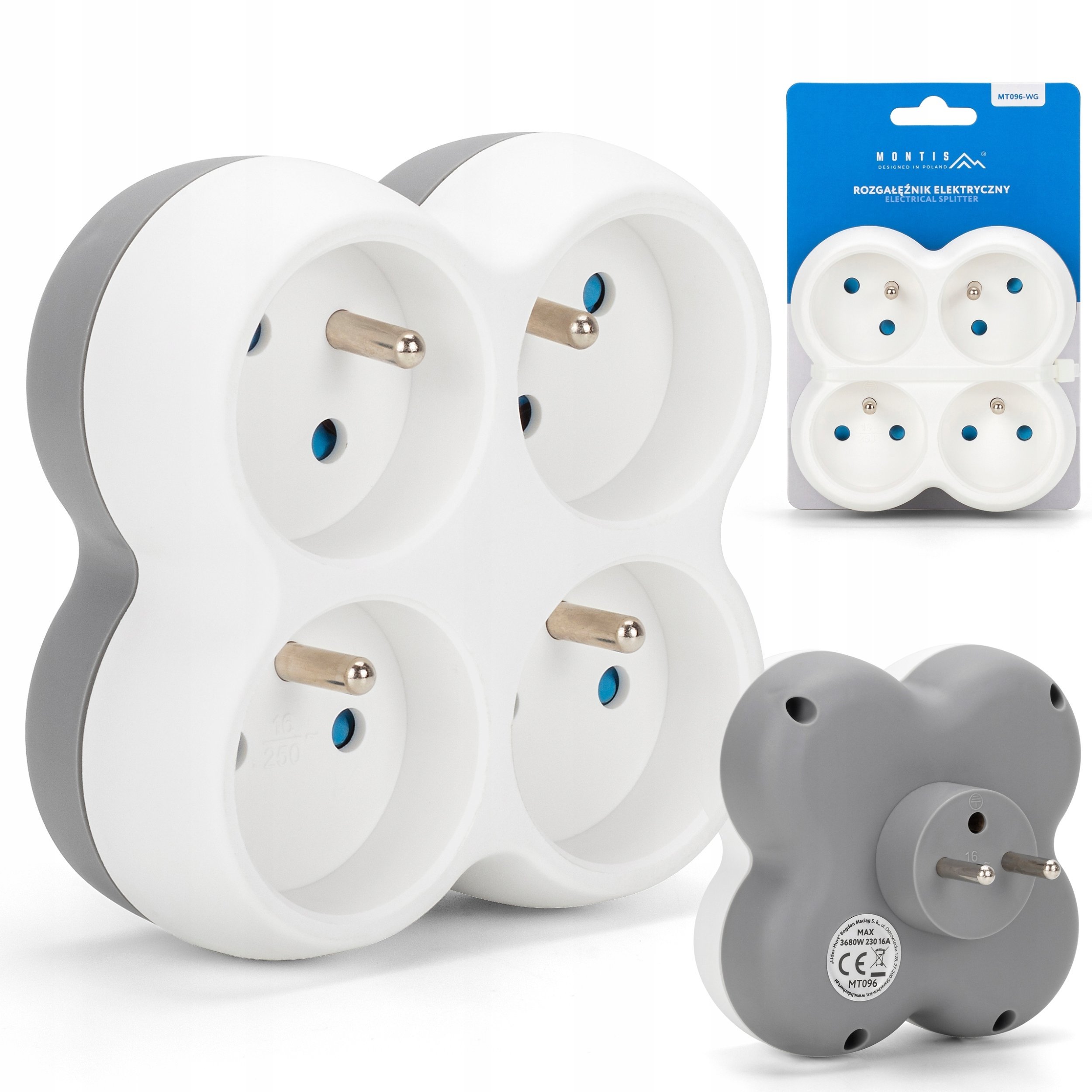 Rozgałęźnik elektryczny 4-gniazdowy szaro-biały MT096-WG