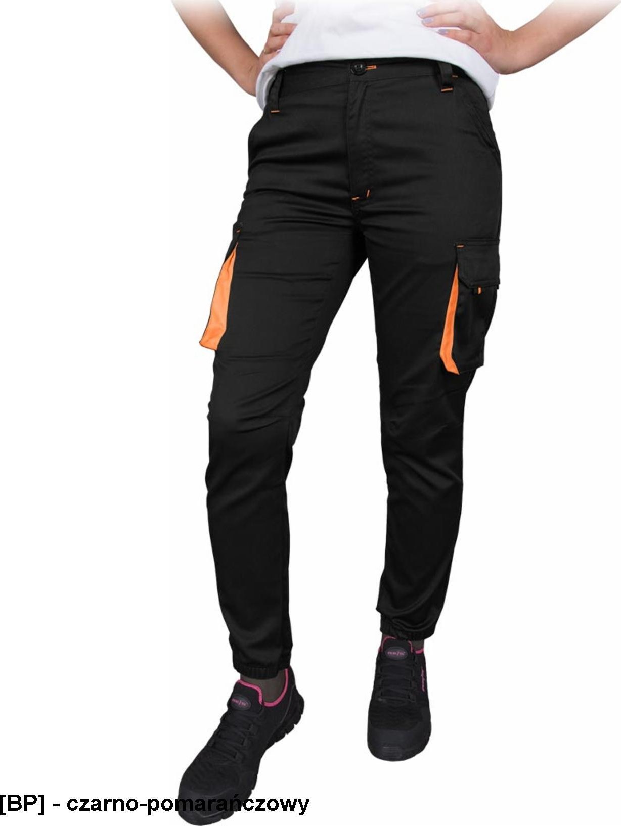 R.E.I.S. FRAU-JOG-T - Elastyczne spodnie ochronne do pasa FRAU-JOG, damskie 62% poliester, 35% bawełna, 3% elastan 240 g/m2 - czarno-pomarańczowy- 36