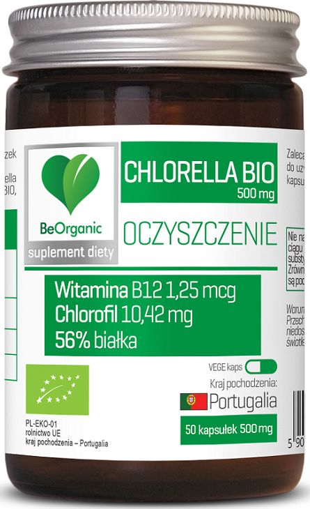 Beorganic Chlorella Bio 500Mg 50 Kaps Witamina B12 Chlorofil Białka Beorganic Medicaline