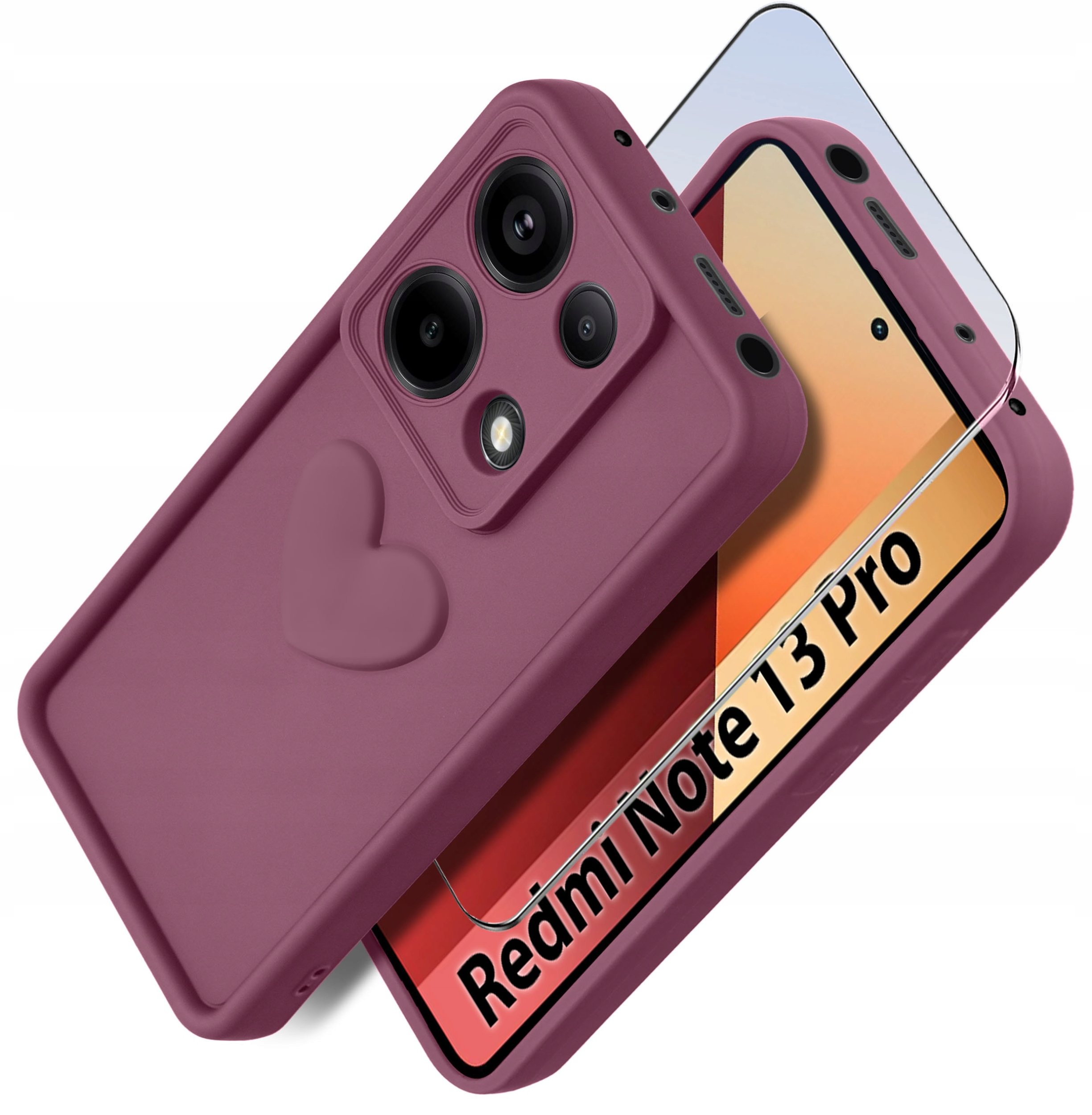Etui do Xiaomi Redmi Note 13 Pro 4G silikonowe MATOWE serce + Szkło 9H