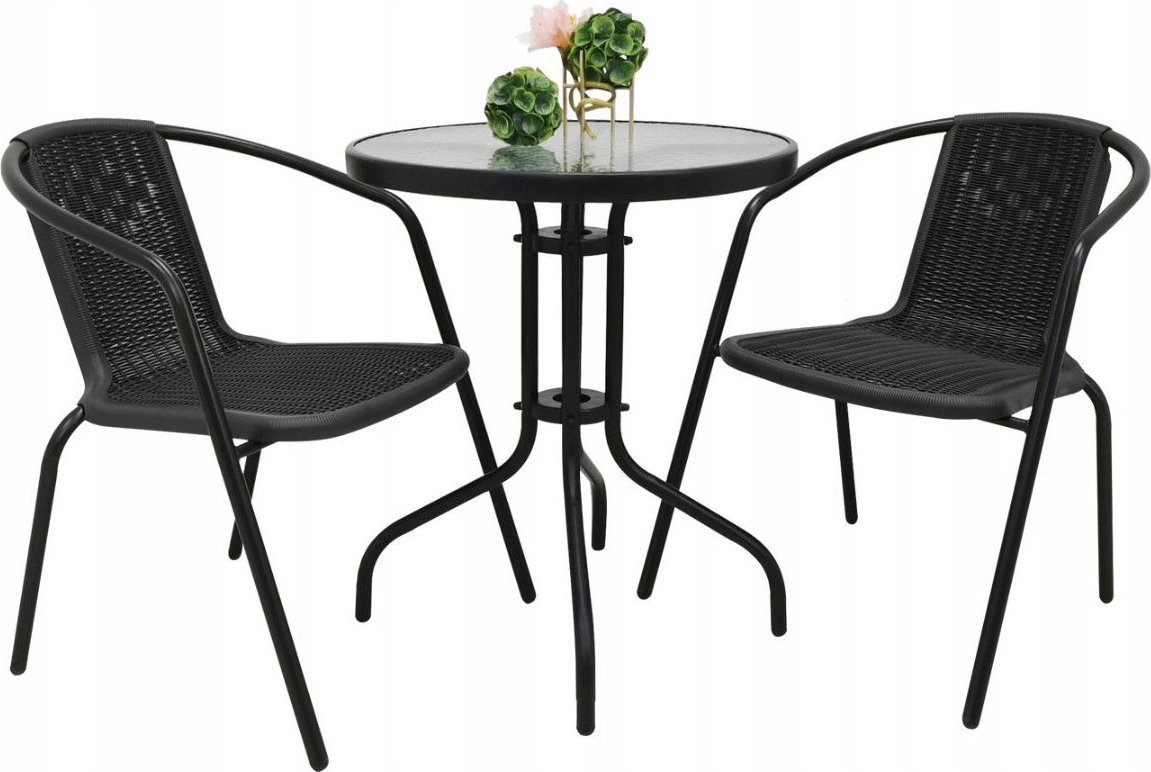 Zestaw ogrodowy kawowy na taras dla 2 osób stół fi60 i krzesła czarny
