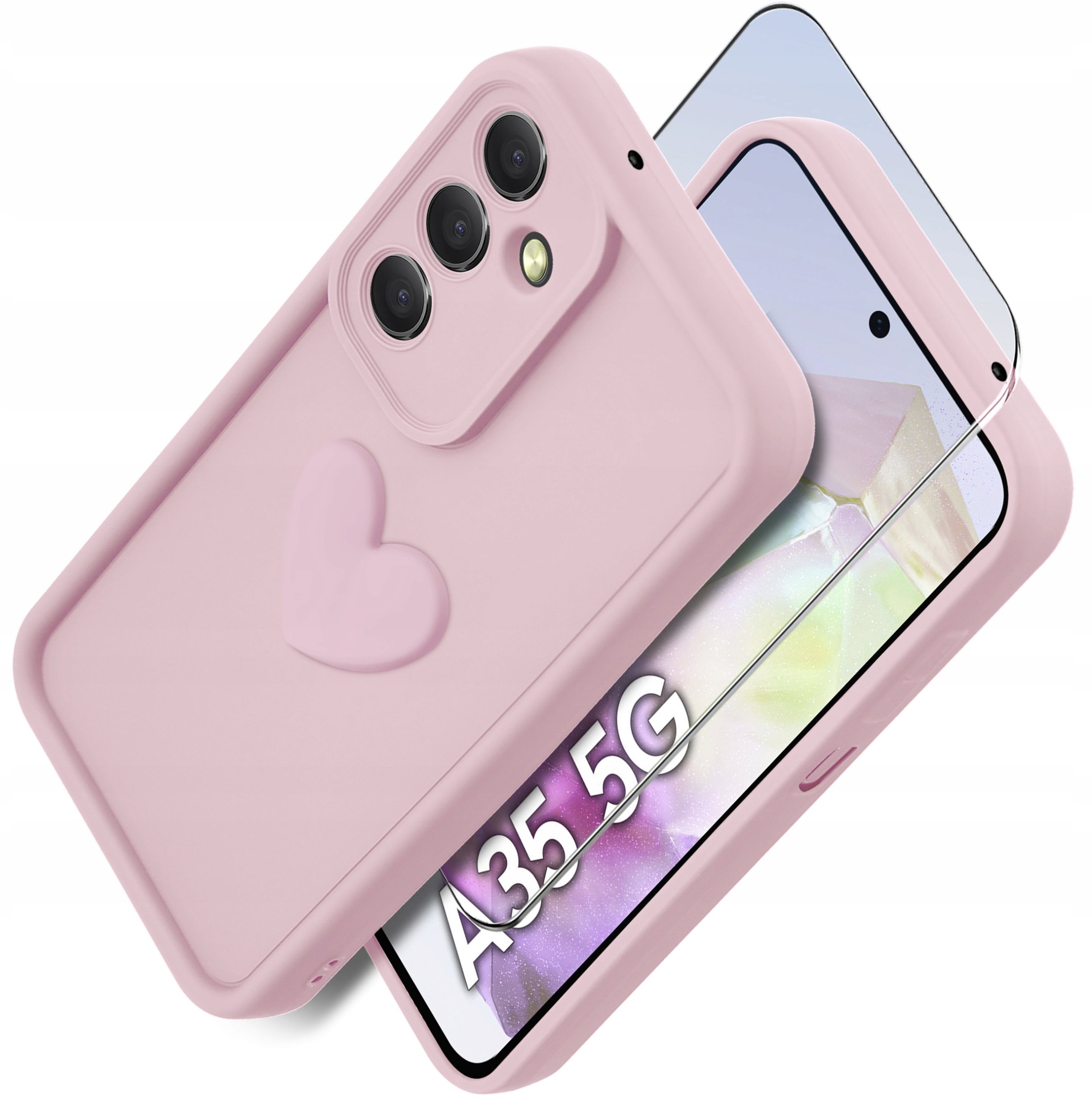 Etui do Samsung A35 5G silikonowe MATOWE serce + Szkło ochronne na ekran 9H
