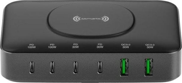 4smarts Stacja ładująca 7w1 100W z ładowaniem bezprzewodowym czarno-szary/black-grey 540571