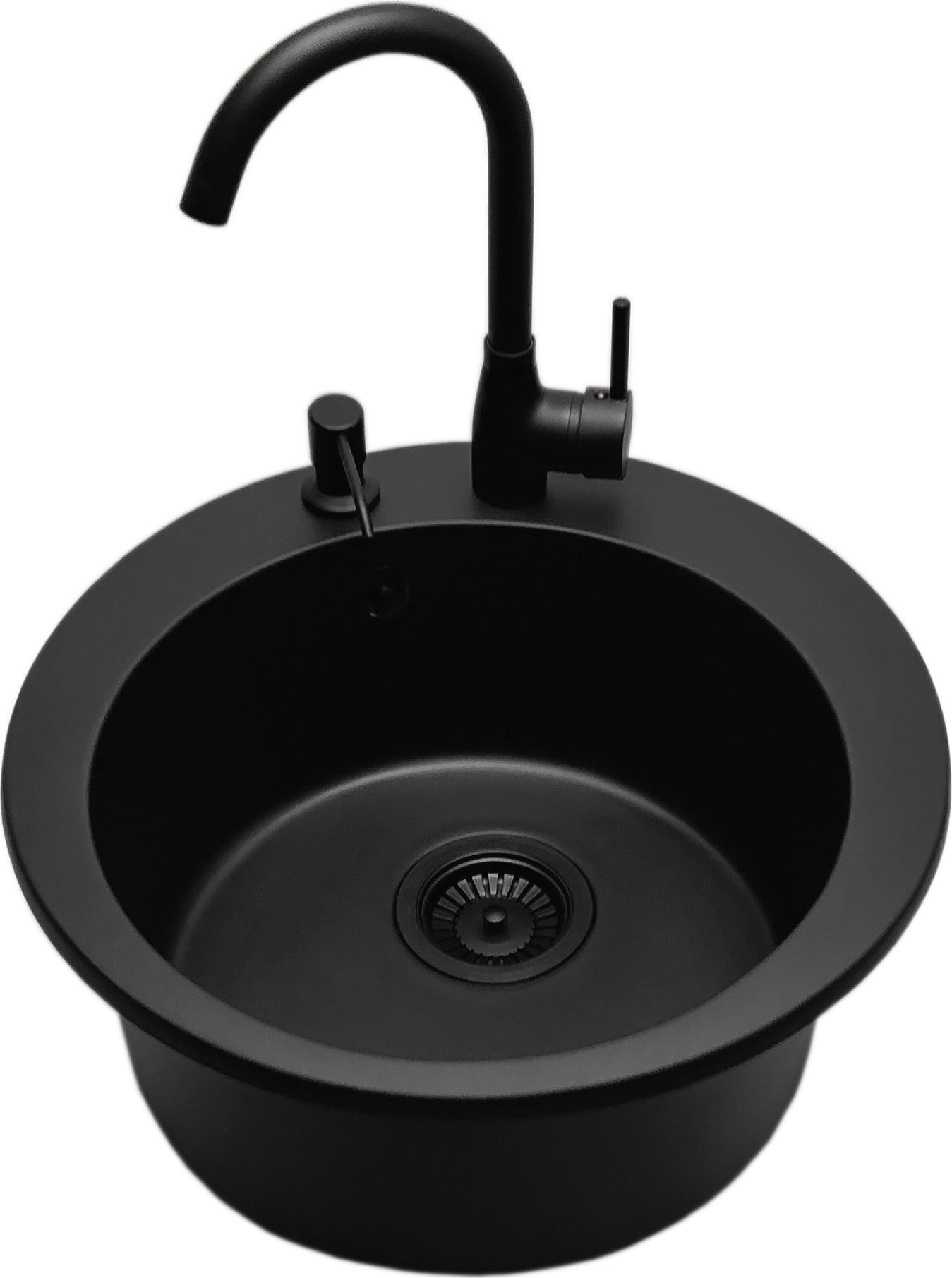 Zlewozmywak PREHNIT Zlewozmywak jednokomorowy VIVA czarny + bateria + czarny syfon + dozownik czarny