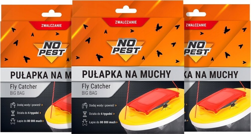 NO PEST 3x Pułapka na Muchy Pułapka Lep Środek Sposób Worek na Muchy Muszki Meszki Komary Owady