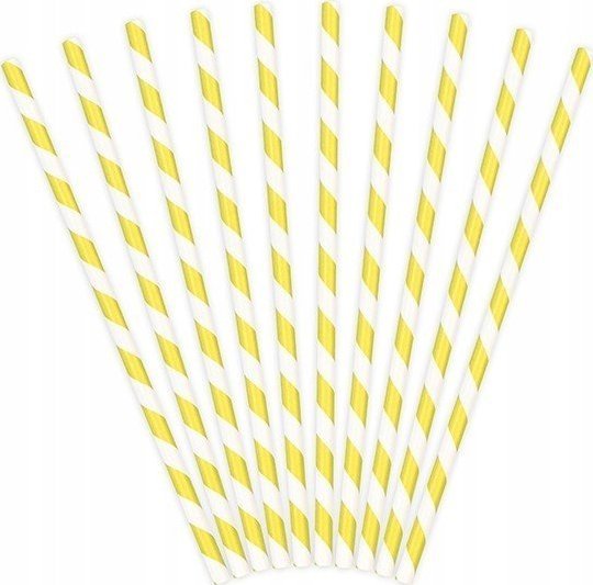 PartyDeco Rurki papierowe jednorazowe białe w żółte paski
