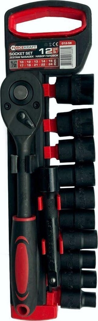 Forcekraft Zestaw nasadek 1/2" 12el. (z grzechotką i przedłużką) (10-24mm)