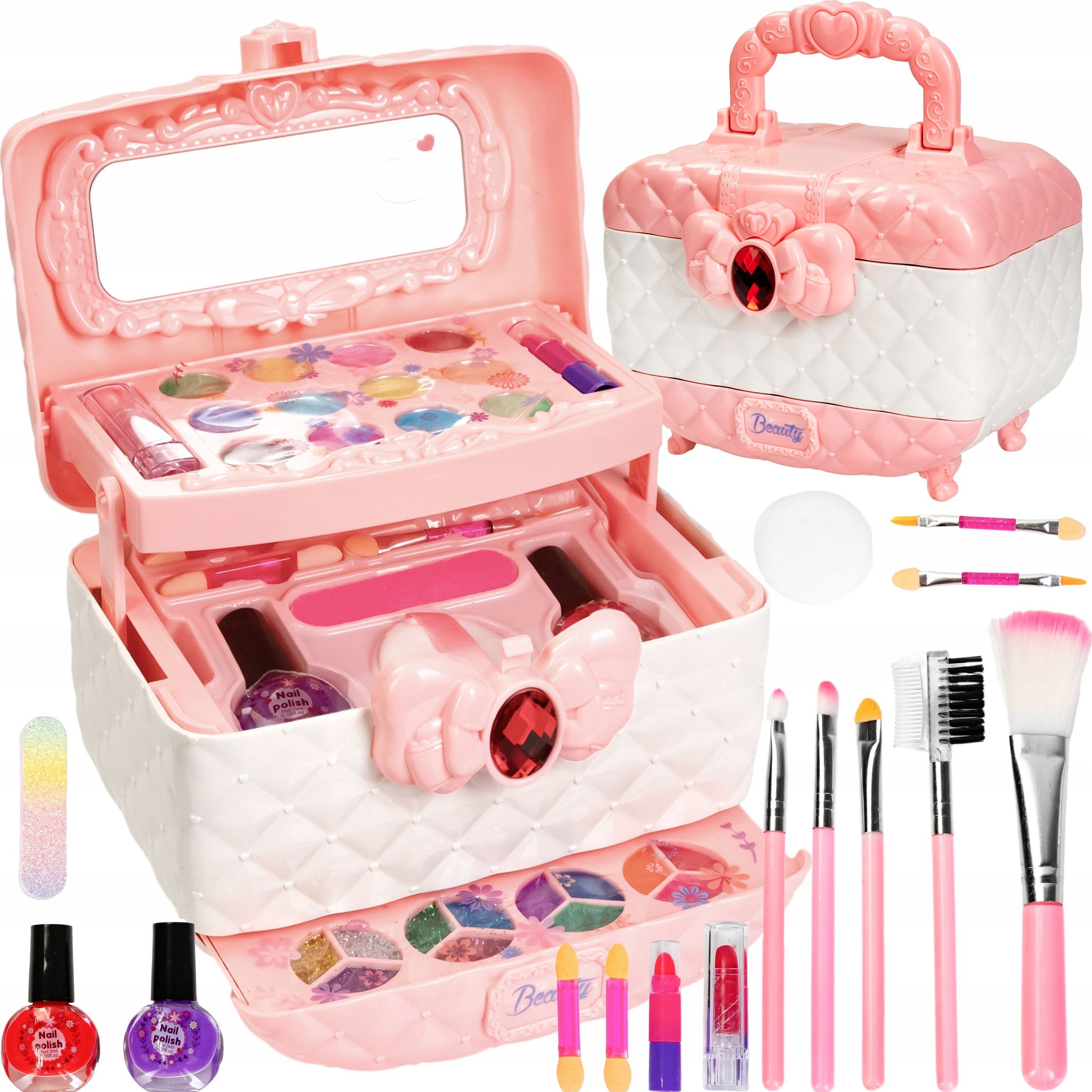 Kuferek Kosmetyków Dla Dziewczynki Make Up Cienie Brokat Lakiery Lusterko