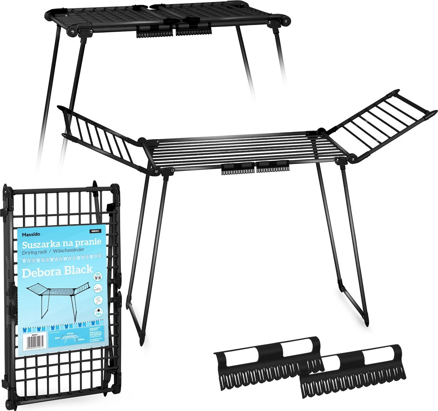 Suszarka na pranie Massido Suszarka na pranie stojąca rozkładana Debora czarna 19 mb