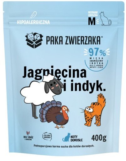 Paka Zwierzaka - Karma sucha KOT Jagnięcina i indyk ''M'' 400g