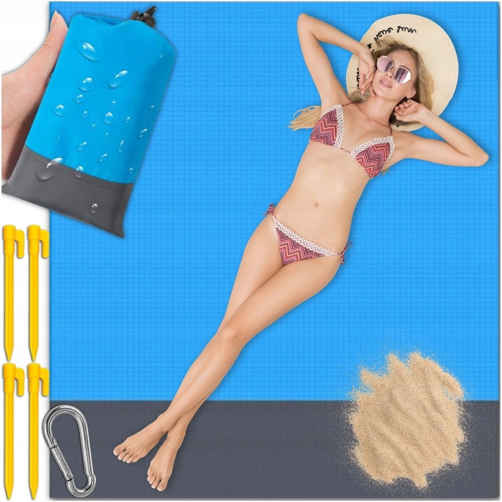 KOC PIKNIKOWY PLAŻOWY WODOODPORNY MATA TURYSTYCZNA + KARABIŃCZYK ŚLEDZIE XL