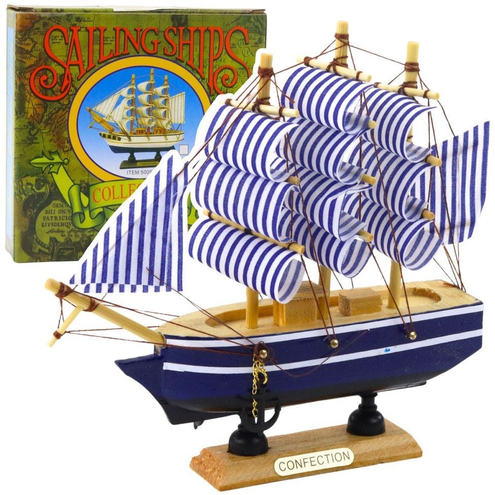 Model Kolekcjonerski Dekoracyjny Statek Żaglowiec Biało-Niebieski 16x15cm