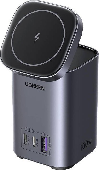 Ładowarka Ugreen Ładowarka / stacja ładowania GaN 2w1 UGREEN CD342, Qi, 2xUSB-C, 1x USB-A, 100W (szara)