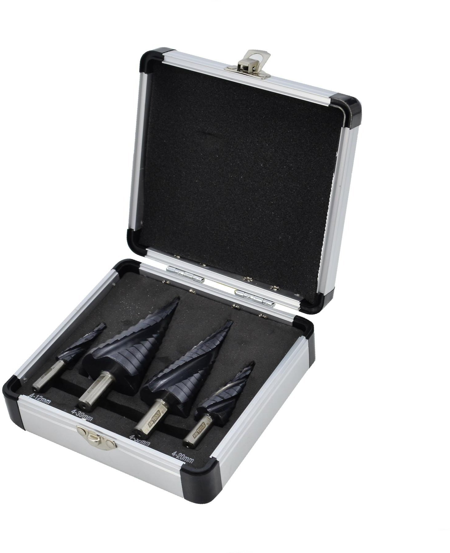 AWTOOLS WIERTŁO STOPNIOWE SPIRALNE M2-TiAlN / Kpl. 4 szt. / 4-12mm / 4-20mm / 4-32mm / 4-39mm /BL