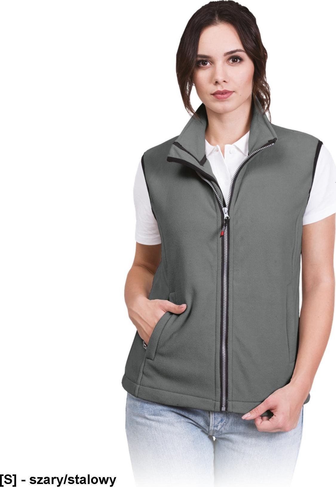 R.E.I.S. VHONEY-L - bezrękawnik damski z polaru, kołnierz ze stójką - szary/stalowy XL