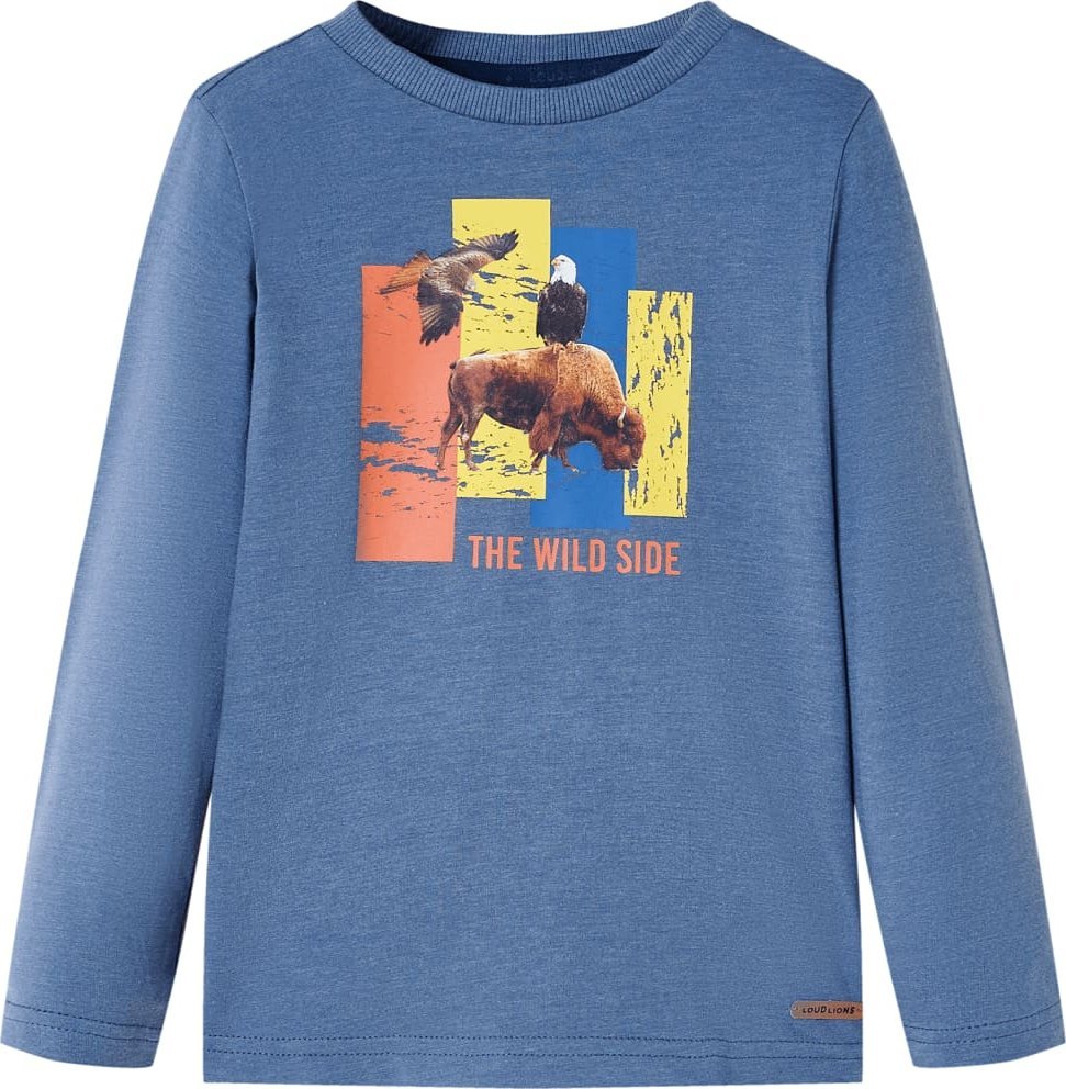 vidaXL Koszulka dziecięca z długimi rękawami, wół i orzeł, granatowa, 92