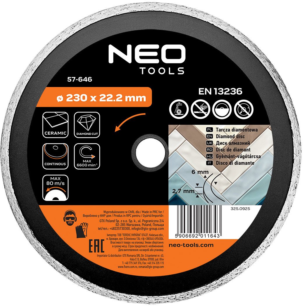 Tarcza diamentowa 230 x 22.2 mm, pełna