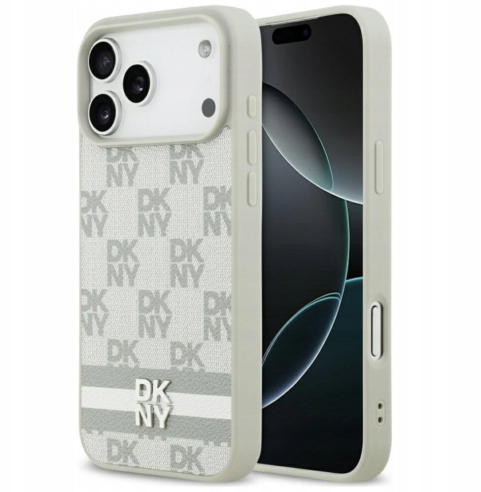 DKNY Etui Checkered with Printed Stripes do iPhone 17 Pro Max beżowy