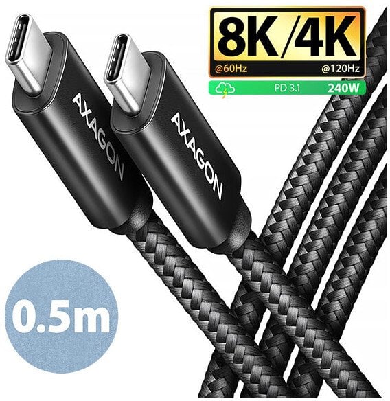 Kabel USB Axagon BUCM4X-CM05AB NewGEN+ kabel USB-C <-> USB-C, 0.5m, USB4 Gen 3×2, PD 240W 5A, 8K HD, ALU, plecionka, czarny