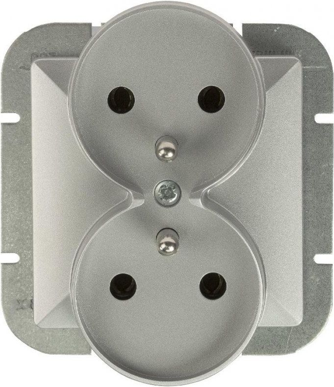 Abex Gniazdo podwójne p/t 2x2P+Z, 16A, 250V zaciski śrubowe do systemu ramkowego srebrny OPAL/PERŁA (PT-6 PR SREBRO)