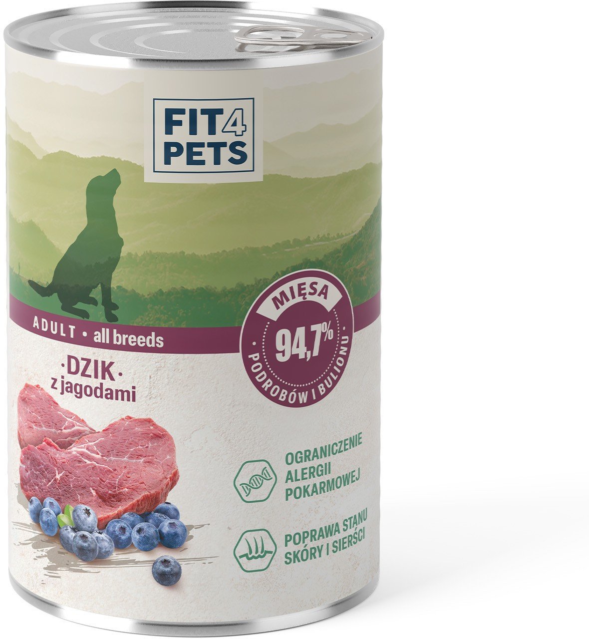 Karma dla psa pełnoporcjowa Fit4Pets dzik z jagodami 400g 1 szt.