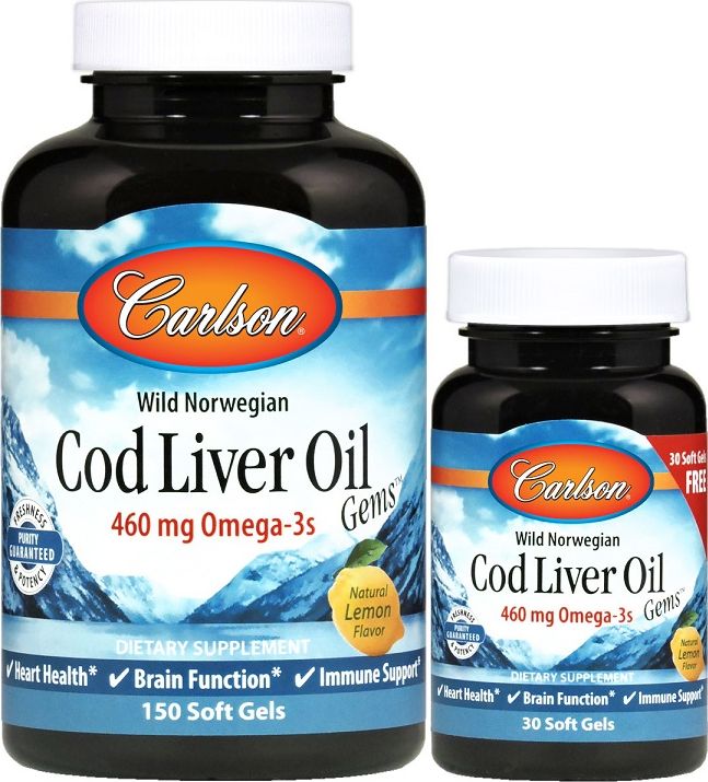 Carlson Labs Carlson Labs - Wild Norwegian Cod Liver Oil, 460mg, 150 + 30 kapsułek miękkich
