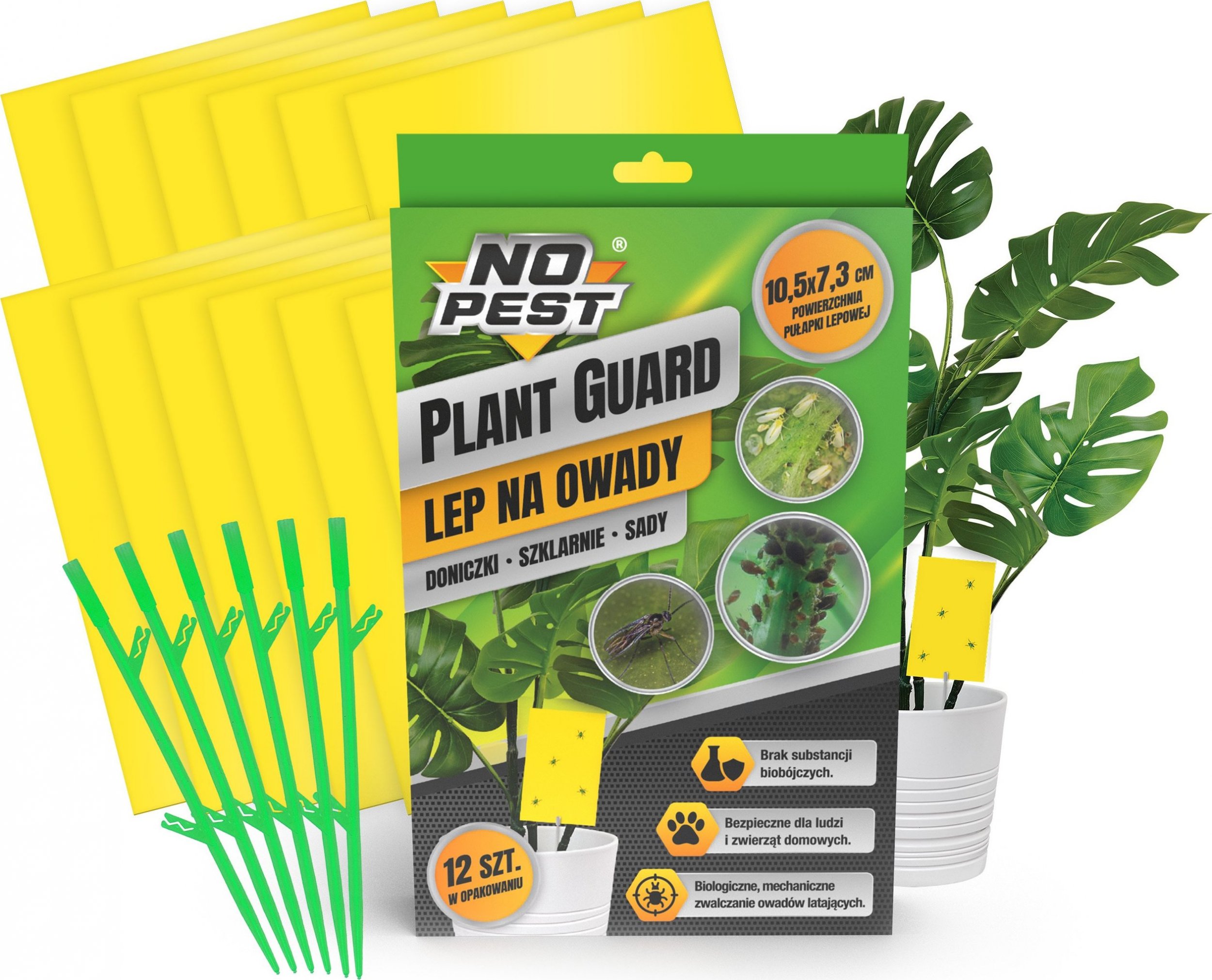 NO PEST Lep do Doniczek Szklarni Sadów 10,5x7,3cm (12 szt) Pułapki Lepowe Lepy na Mszyce Ziemiórki Muszki Mrówki i Inne Szkodniki Roślin