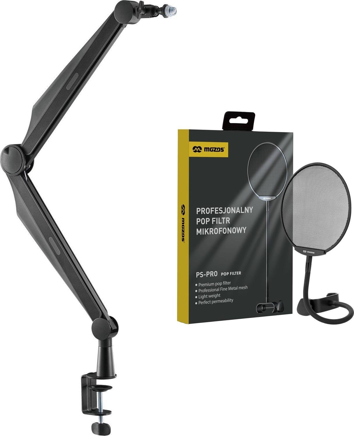 Mozos Mozos Ramię statyw mikrofonowy czarny 80 cm SB41 + Popfiltr mikrofonowy PS-PRO