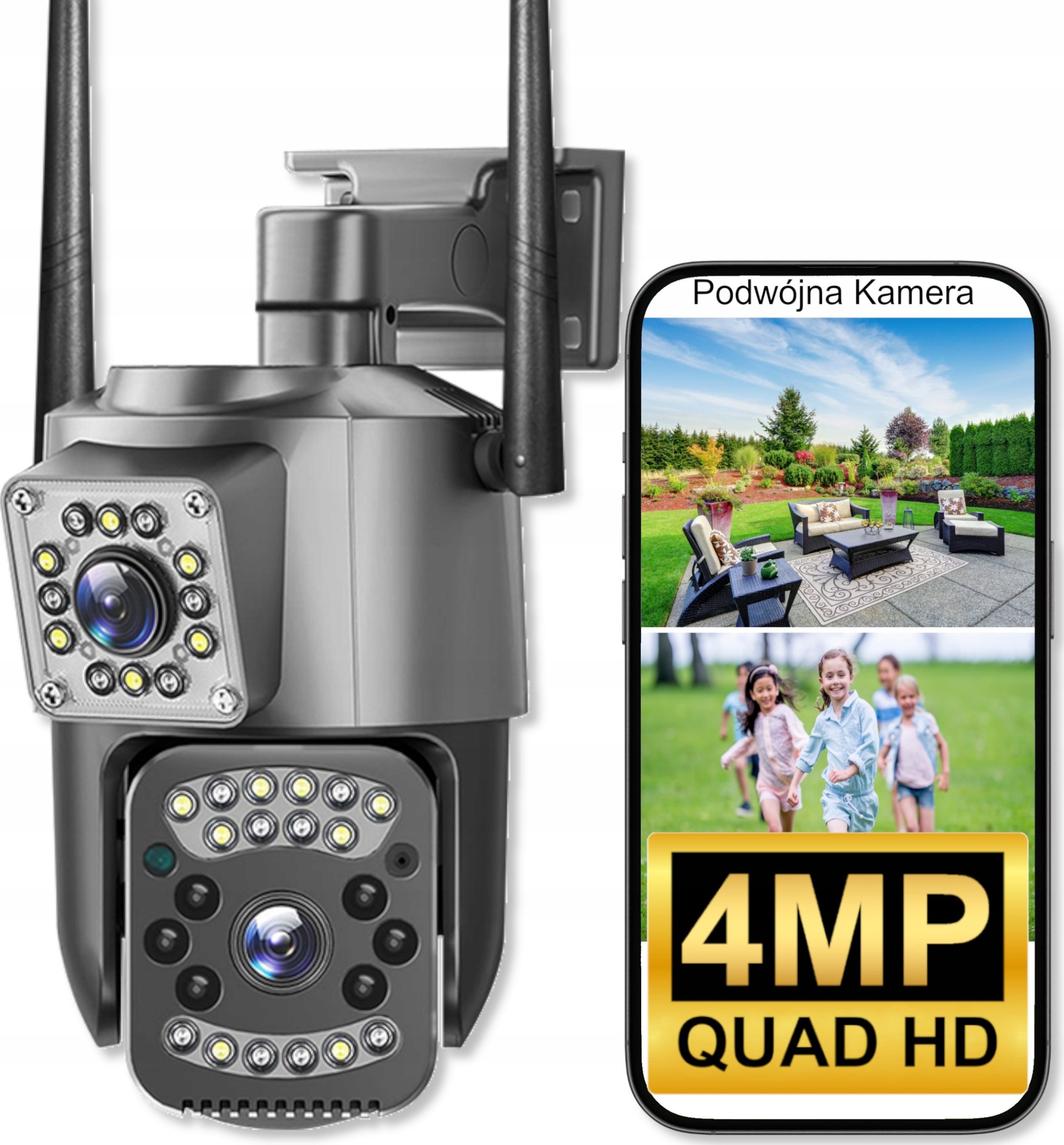 PODWÓJNA ZEWNĘTRZNA KAMERA WIFI SMART IP QUADHD 4MPX APLIKACJA DETEKCJA IR EUROLOOK V-44 Pro