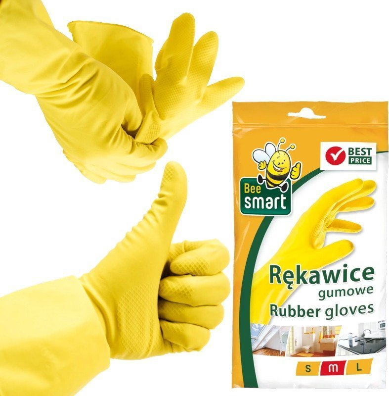 Bee Smart Rękawice rękawiczki gumowe żółte domowe kuchenne M