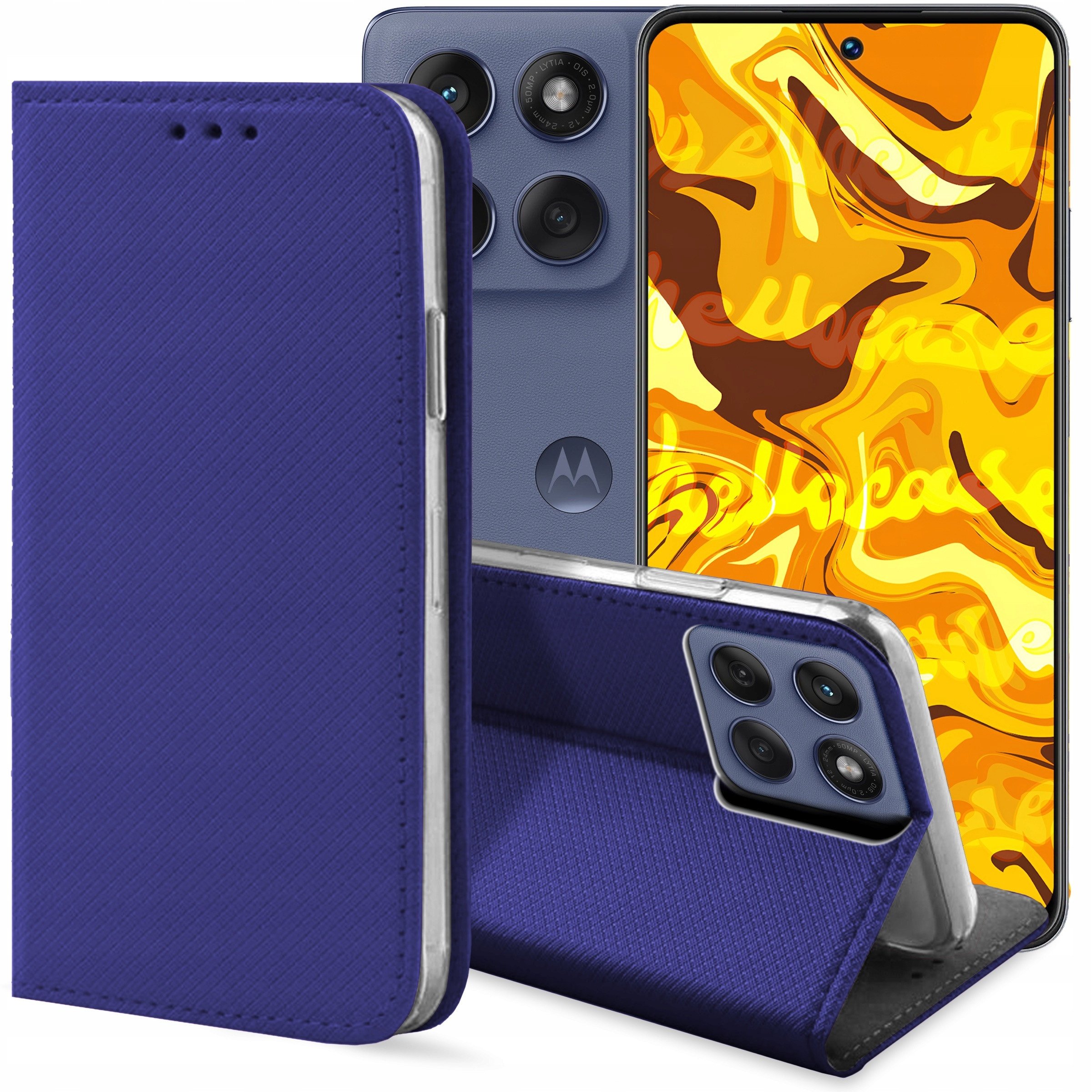 ETUI Z KLAPKĄ DO MOTOROLA EDGE 60 FUSION GRANATOWE ZAMYKANE MAGNETYCZNE