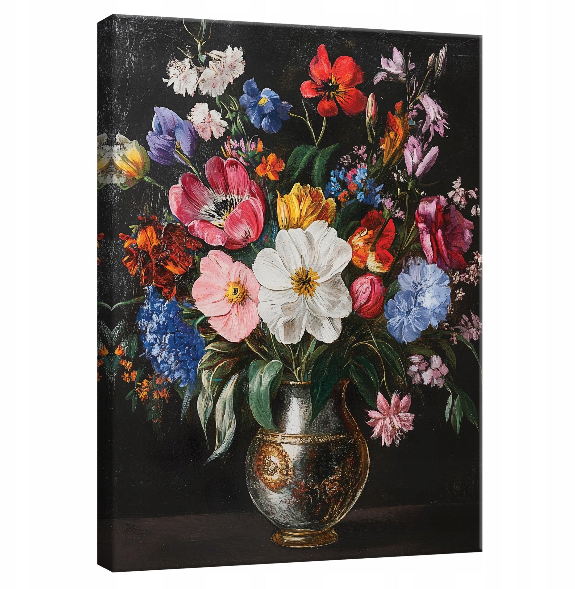 OBRAZ DO SALONU SYPIALNI KWIATY CZARNY NOWOCZESNY NA PŁÓTNIE ŚCIANĘ 60x40