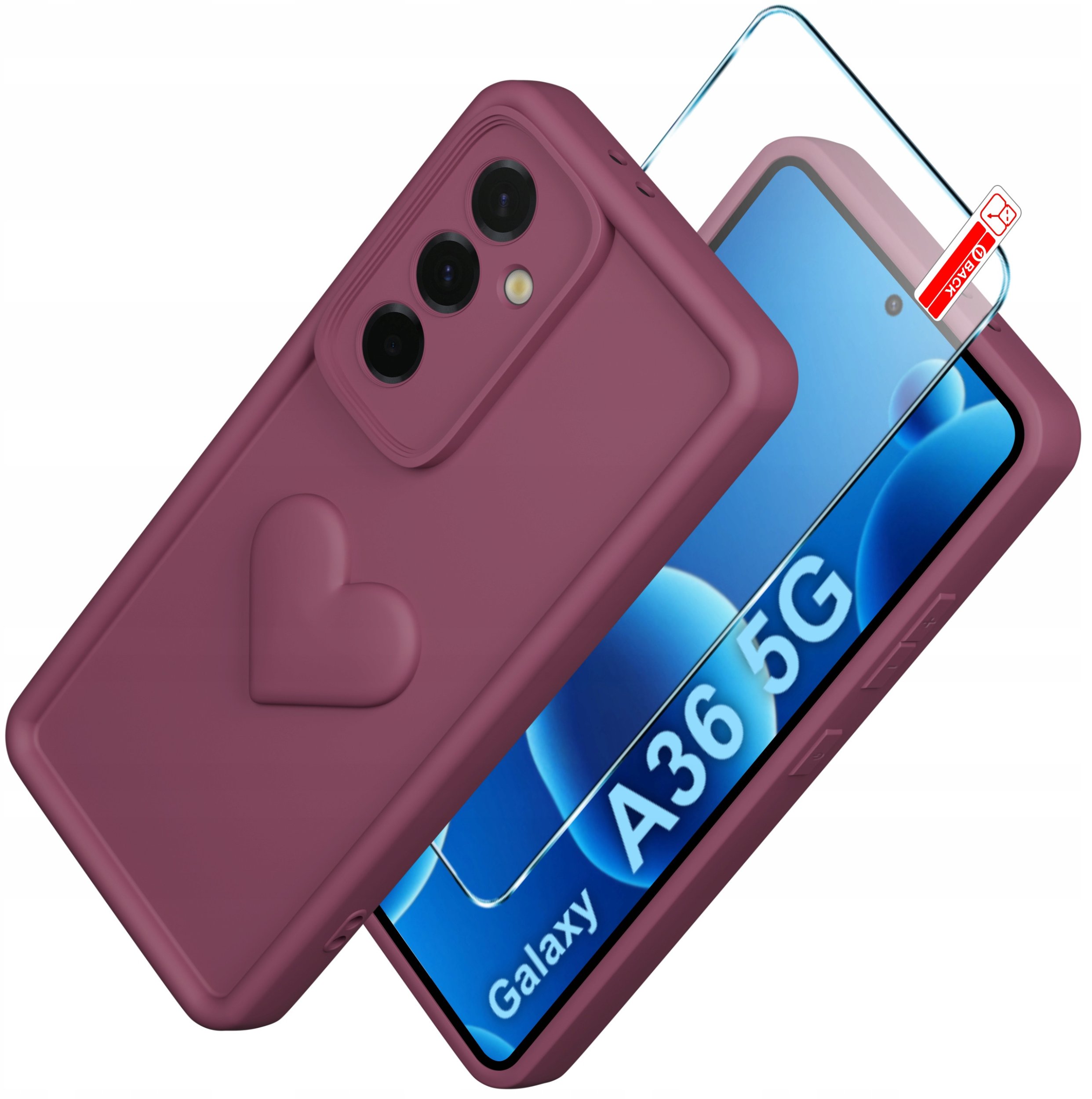Etui do Samsung A36 5G silikonowe MATOWE serce + Szkło ochronne 9H