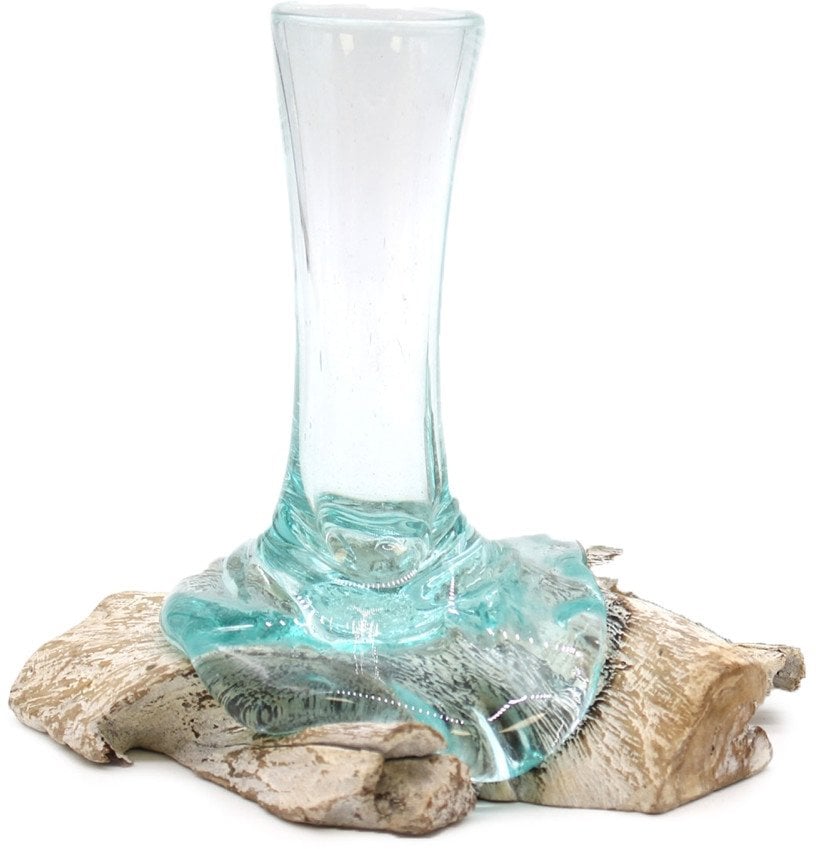 Szklany Wazon Wtopiony w Drewno - Wąski Mały