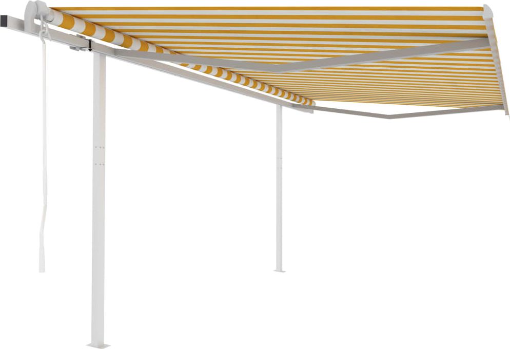 vidaXL Automatycznie zwijana markiza ze słupkami, 4,5x3 m, żółto-biała