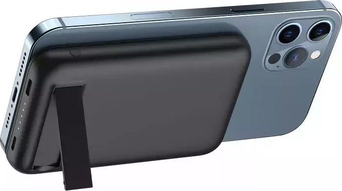 Powerbank 4kom.pl Bateria zewnętrzna (POWER BANK) VEGER MagOn Kick z ładowaniem indukcyjnym wspiera ładowanie z MagSafe 15W - 5 000mAh PD 20W czarny (