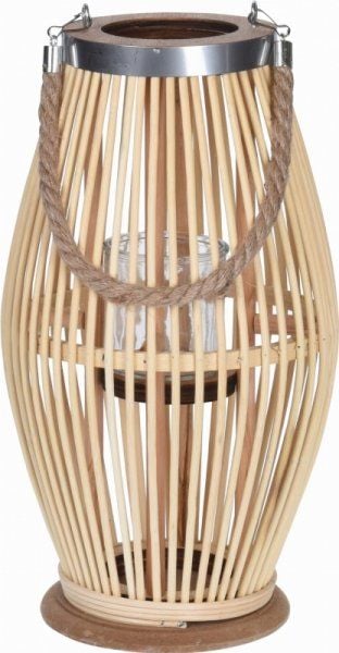 KMTP Lampion bambusowy naturalny 21x38 cm z wkładem szklanym