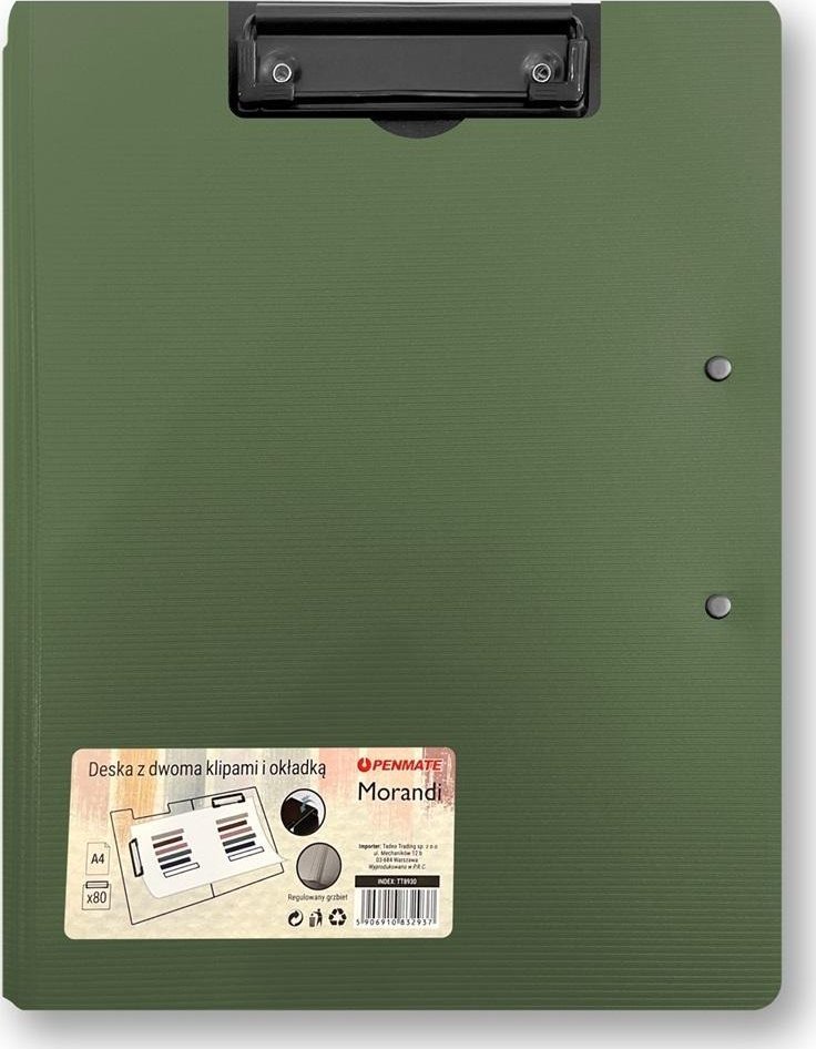 Deska z dwoma klipami i okładką A4/A3 zielona