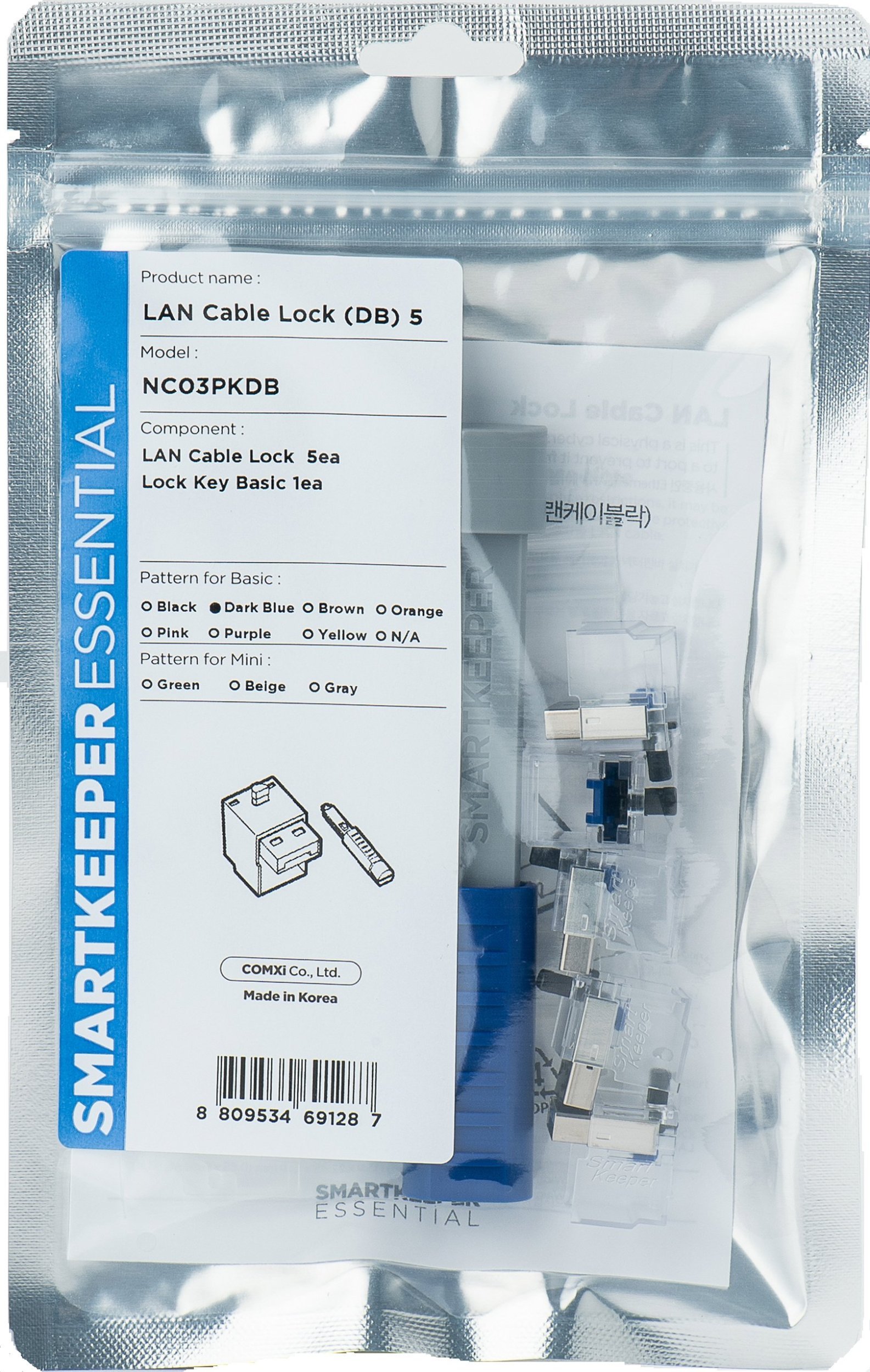 Smartkeeper Basic "LAN Cable" Lock ciemnoniebieski 5 Stk.+Key