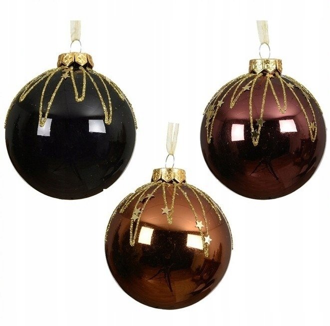 Bombka choinkowa szklana 8 cm błyszczące z brokatową ozdobą 1 szt.