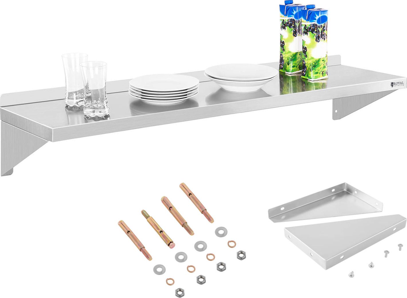 Royal Catering Półka ścienna wisząca stalowa nierdzewna pojedyncza 120cm 35 kg Półka ścienna wisząca stalowa nierdzewna pojedyncza 120cm 35 kg