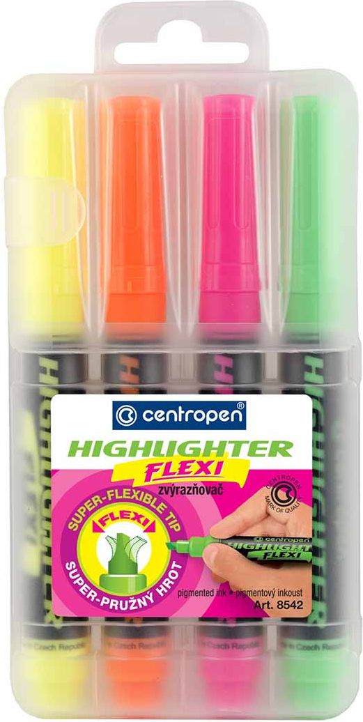 Centropen TEXTMARKER CENTROPEN 8542 KOLOR MIX 4SZT FLEXI ZAKREŚLACZ MIĘKKA KOŃCÓWKA 4 SZT