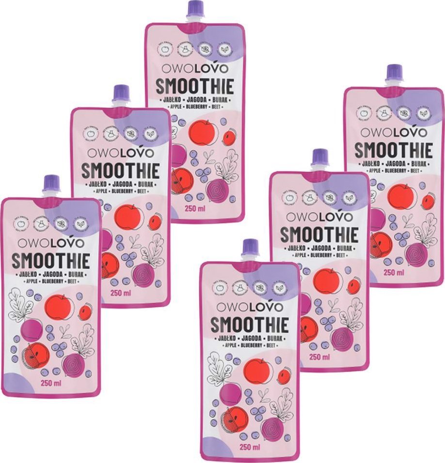 Owolovo Owolovo Smoothie jabłkowe z jagodą i burakiem 250 ml x 6 sztuk