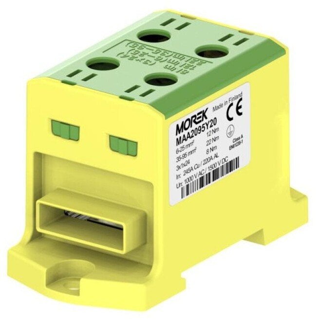 Złączka OTL95-2B żółto-zielony 2xAl/Cu 6-95mm2 3x1x24 1000V AC/1500V DC Zacisk uniwersalny z wejściem na szynę elastyczną MAA209