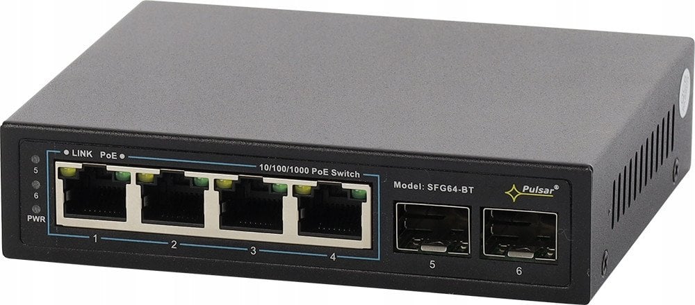 SFG64WP-BT PULSAR Switch PoE 6-portowy Gigabit Ethernet 2x SFP 4x PoE++