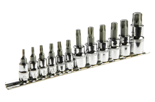 Topex Zestaw nasadek trzpieniowych Torx 1/4" 3/8" 1/2" T10-T60 12szt. (39D342)