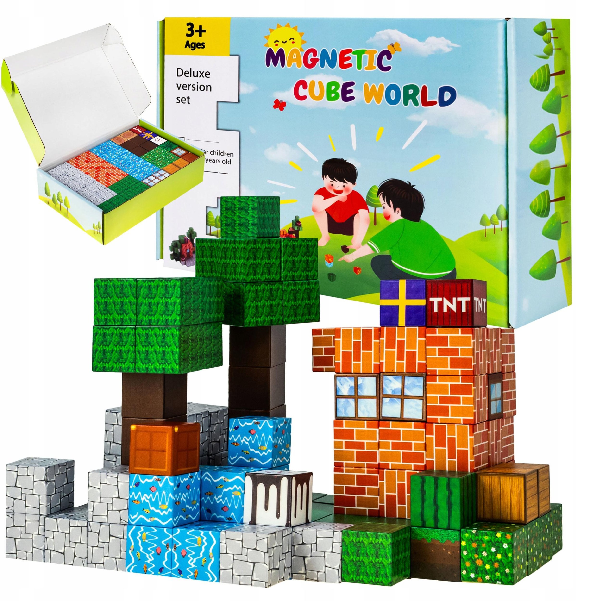 Klocki Magnetyczne 3D Bloczki Świat Budynki Rośliny Kostki Magnesy 108El